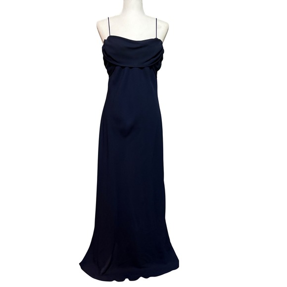 Betsy & Adam Jaslene y2k 90s Navy Blue Formal Maxi Dress Spaghetti Strap Elegant - Picture 1 of 9
